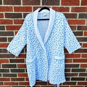 Cabernet Cotton Vintage Sleepwear Robe Women's Large White Blue Daisy Floral